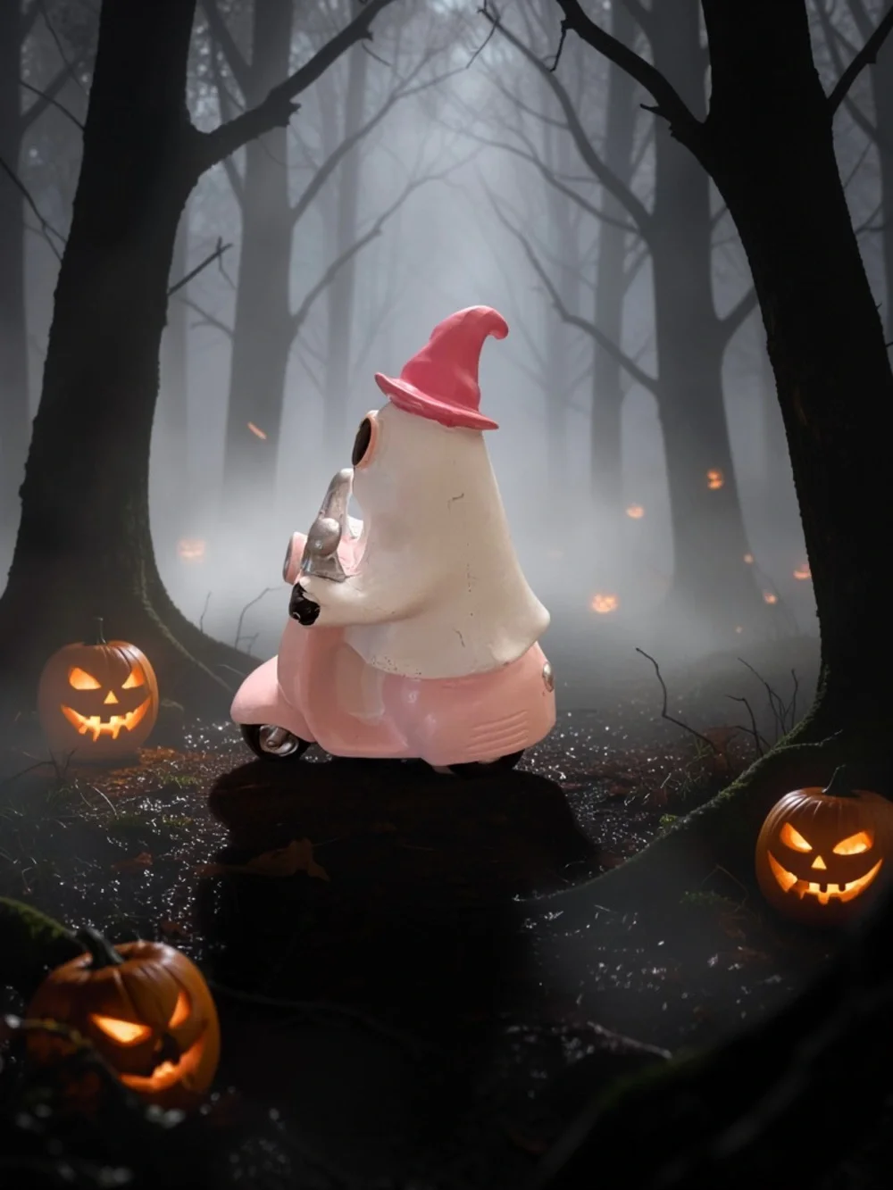 🏍️👻🐶NWT ADORABLE CERAMIC GHOST & DOG ON MOTORCYCLE HALLOWEEN FIGURE DECOR 🏍️👻🐶